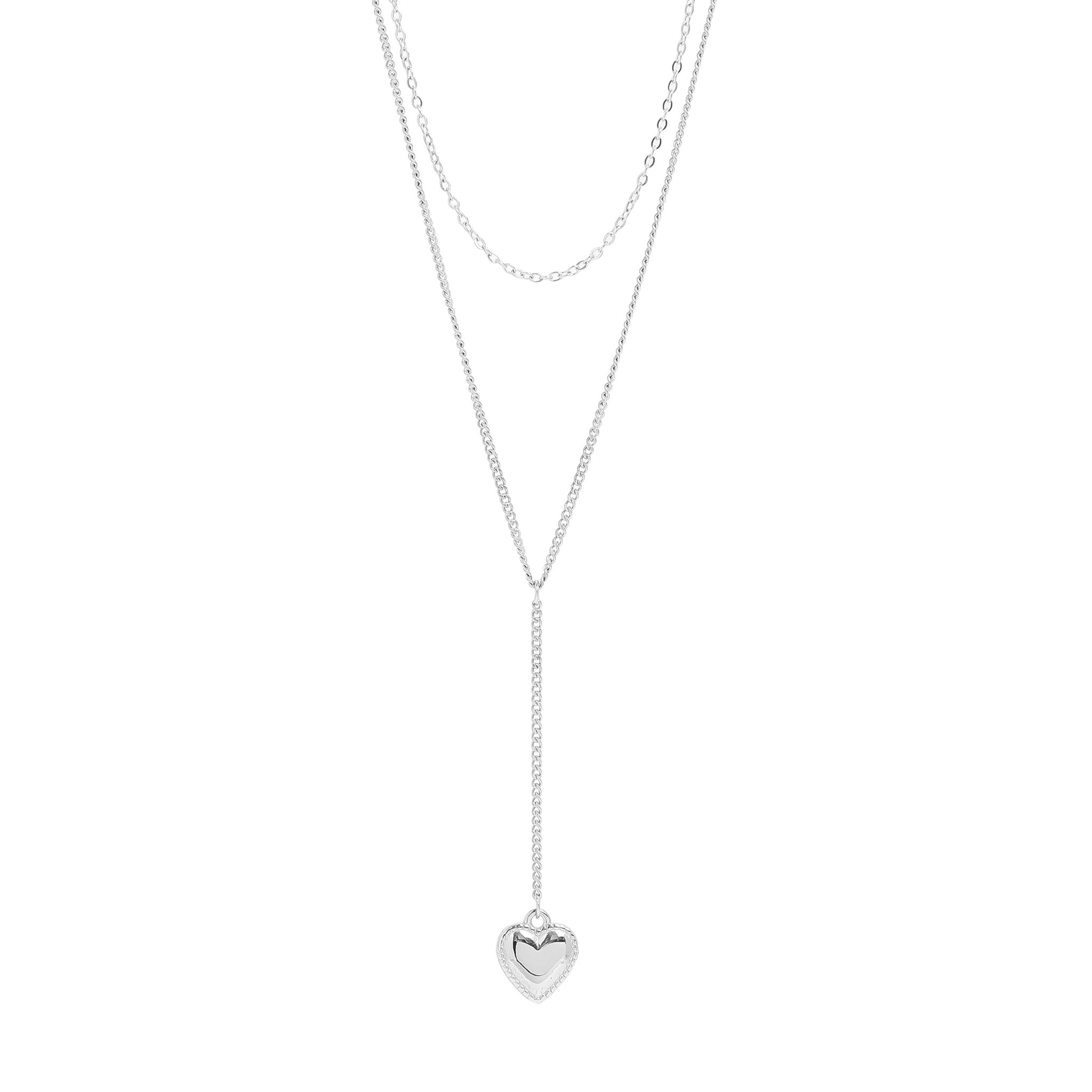 Gold Heart Necklace – Layered Lariat Double Chain 18K Gold Jewelry Pendant