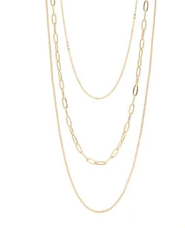 18K Gold PVD Stainless Steel Loop, Box, and Paperclip Layered Chain Necklace