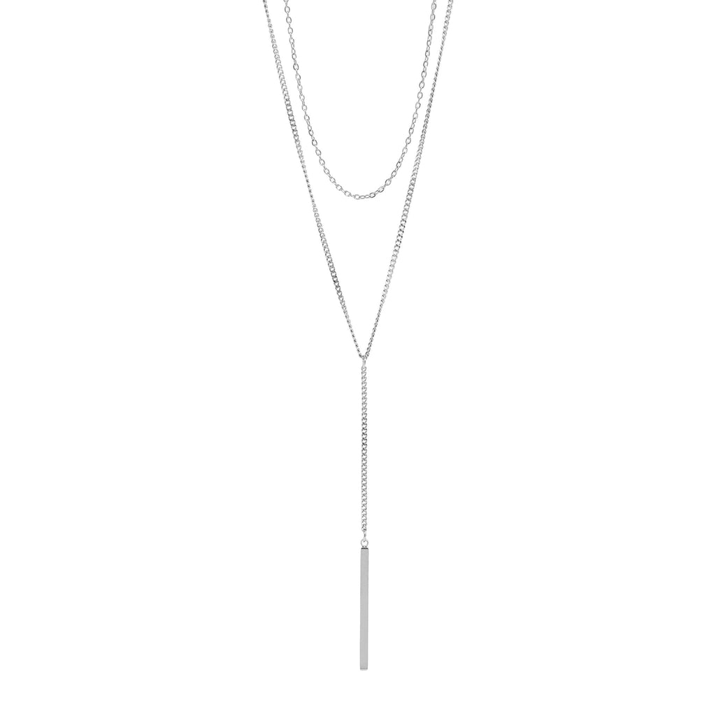 18K Gold Necklace – Layered Lariat Y-Shaped Bar Pendant | Stainless Steel Jewelry
