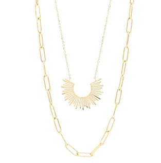 18K Gold PVD Layered Paperclip and Loop Chain Charm Necklace