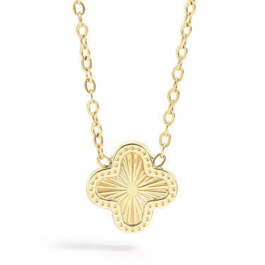 Sunburst Clover Necklace – 18K Gold Stainless Steel Pendant on Link Chain