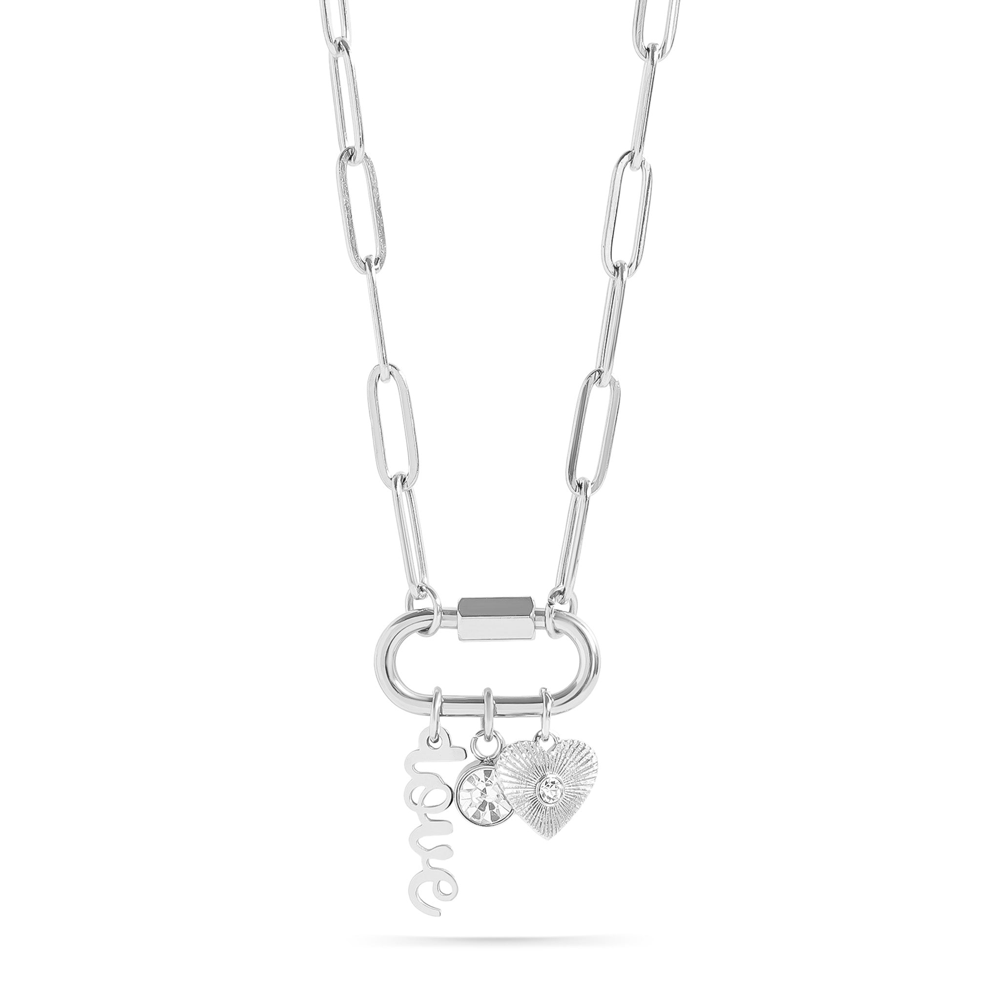 Carabiner Charm Necklace – 18K Gold Paperclip Chain With Love Charm