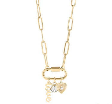 18K Gold PVD Stainless Steel Carabiner Love Charm Paperclip Necklace