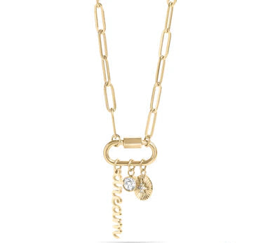 18K Gold PVD Stainless Steel Carabiner Dream Charm Paperclip Necklace