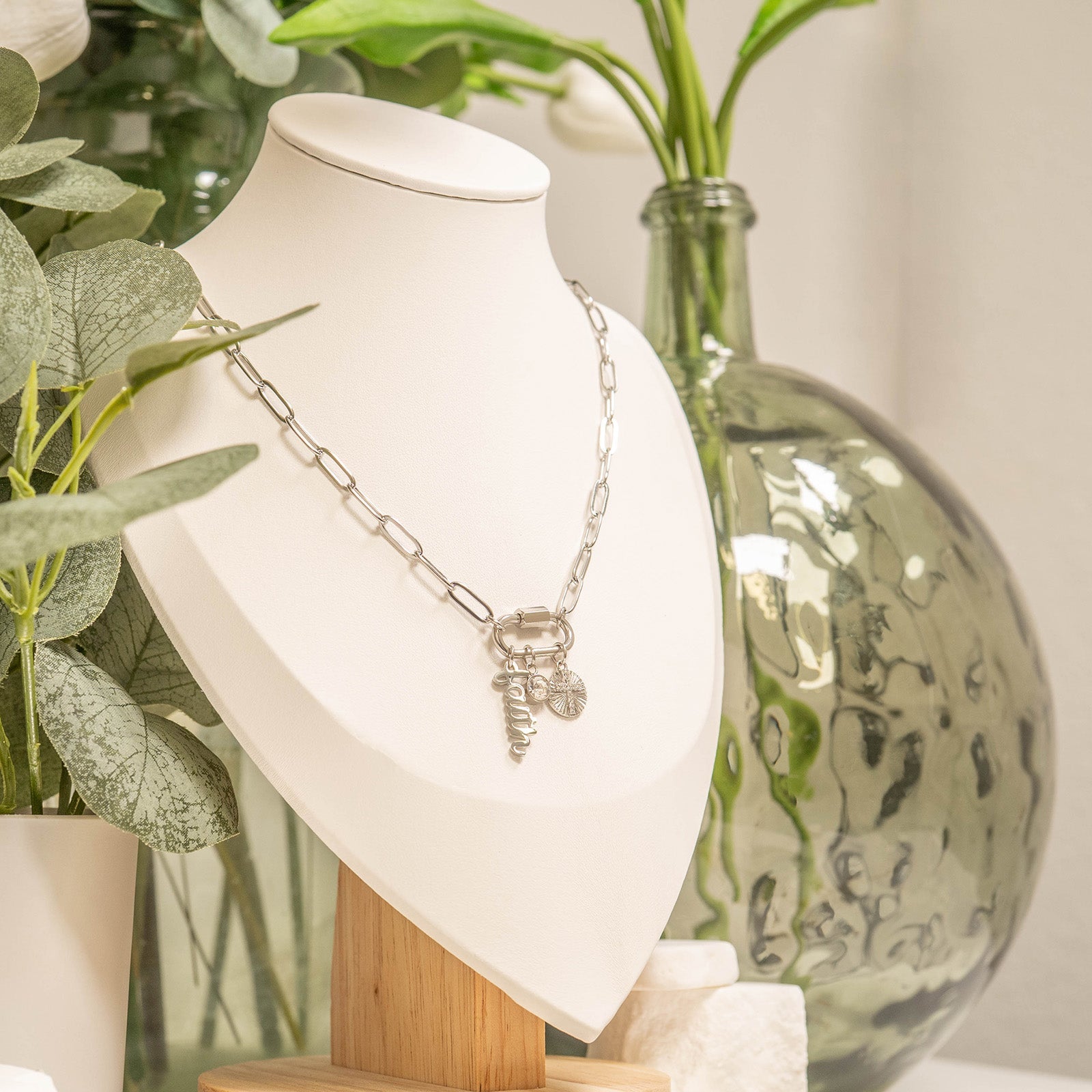 Carabiner Charm Necklace – 18K Gold Paperclip Chain With Sunburst Cross Pendant