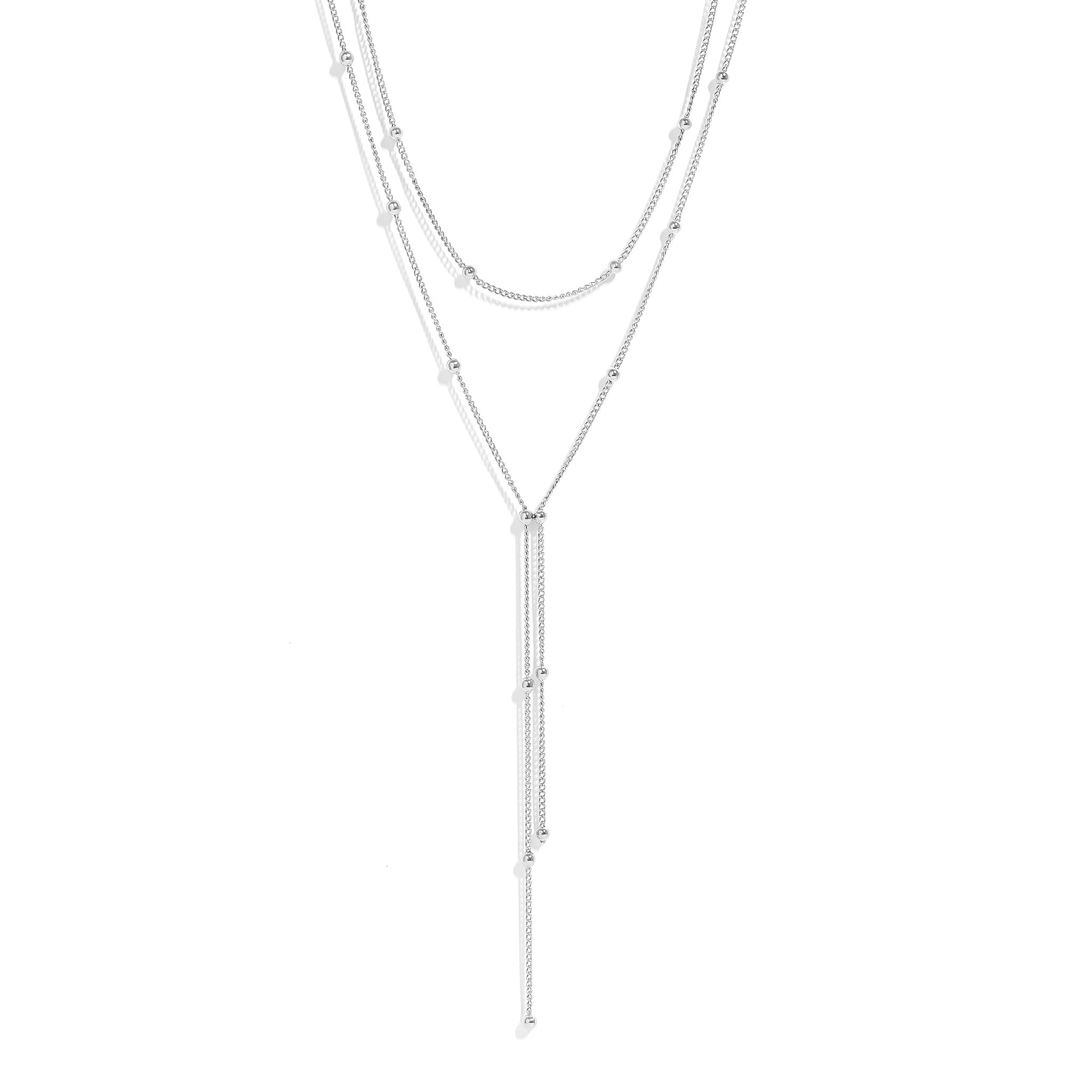 18K Gold PVD Stainless Steel Lariat Necklace Double Ball Bead 