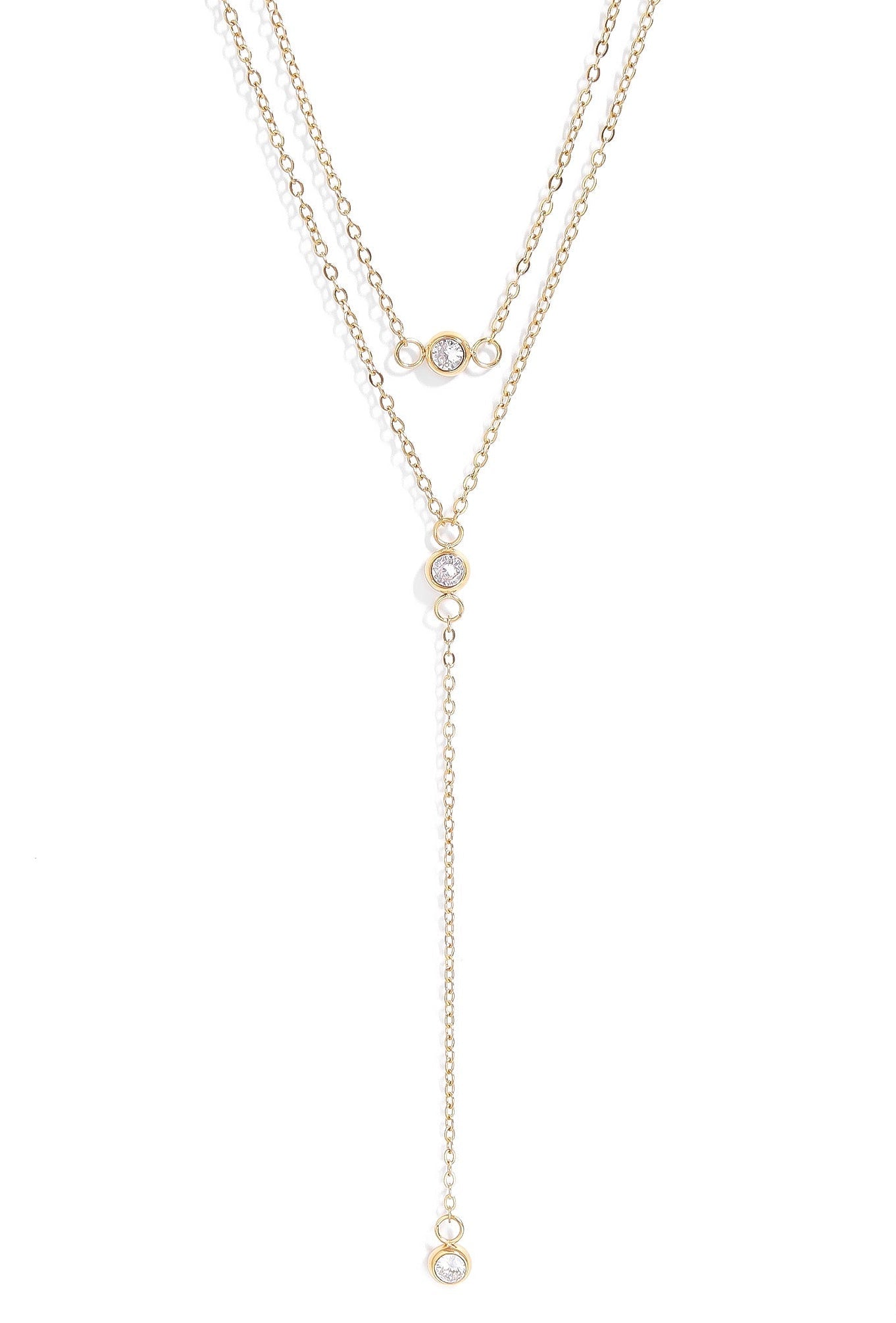 18K Gold PVD Stainless Steel Lariat Necklace CZ Stone Necklace