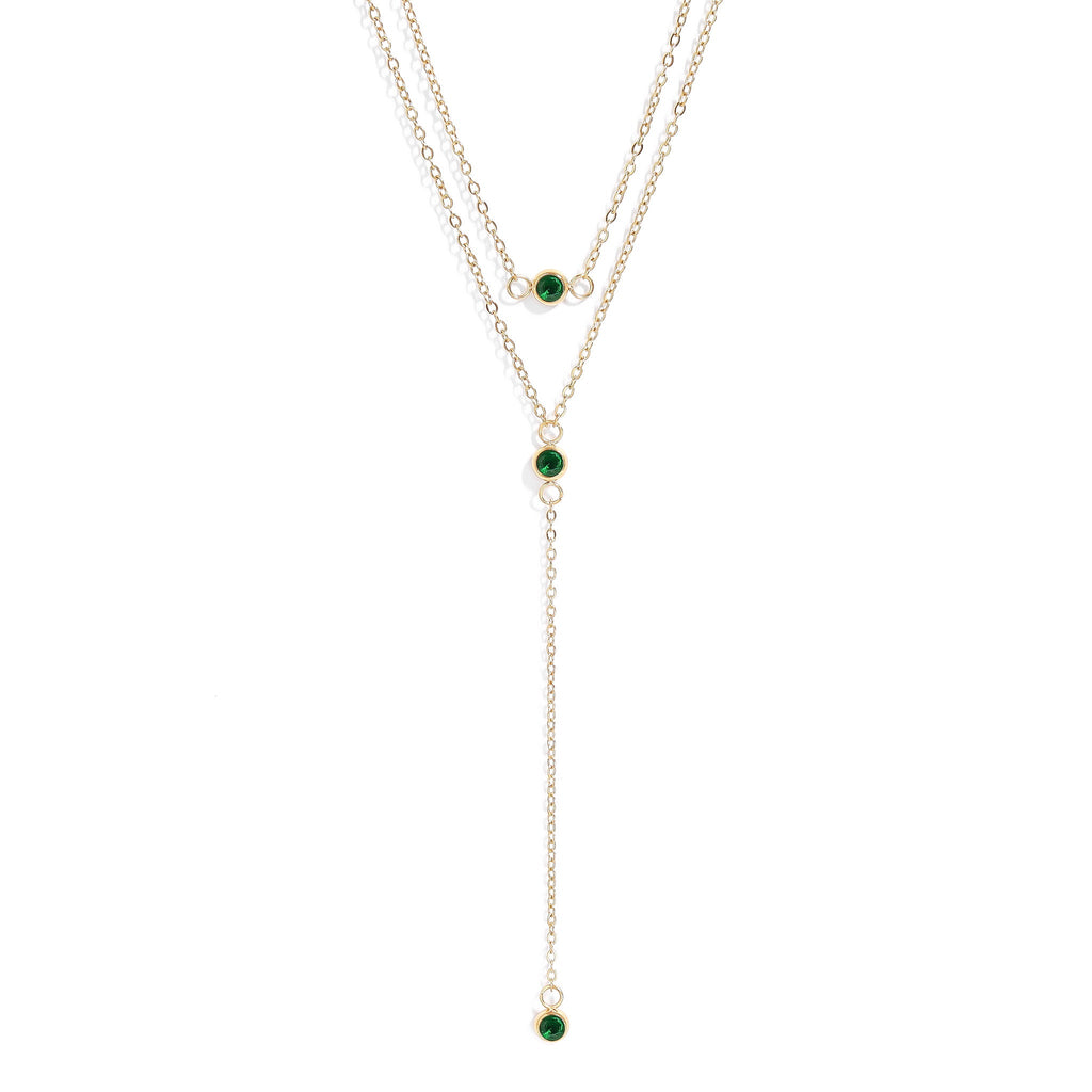 18K Gold PVD Stainless Steel Lariat Necklace CZ Stone Necklace