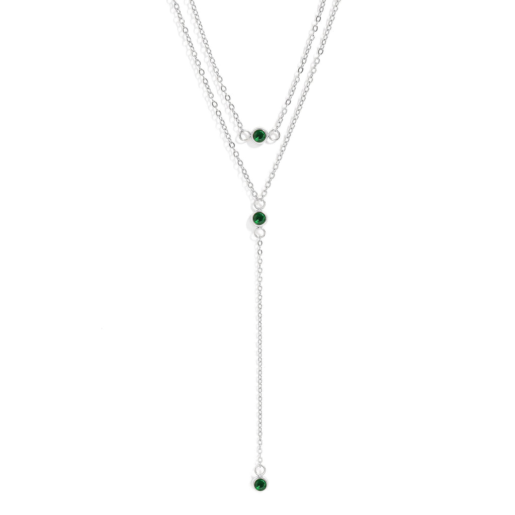 18K Gold PVD Stainless Steel Lariat Necklace CZ Stone Necklace