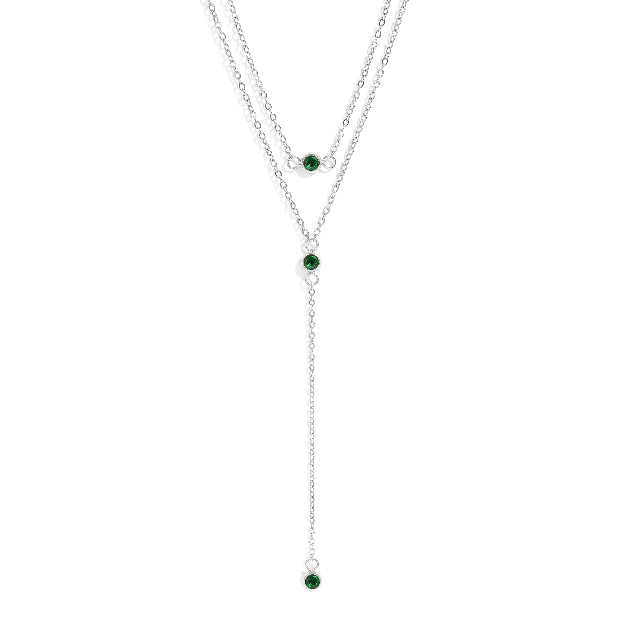 18K Gold PVD Stainless Steel Lariat Necklace CZ Stone Necklace