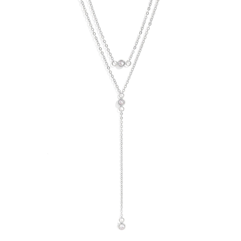 18K Gold PVD Stainless Steel Lariat Necklace CZ Stone Necklace