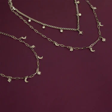 Stainless Steel Moon & Compass Star Charm Necklace