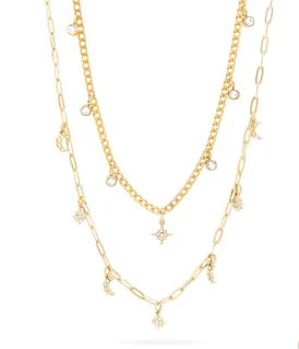 Stainless Steel Moon & Compass Star Charm Necklace