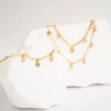 18K Gold PVD Stainless Steel Heart & Lock Charm Bracelet