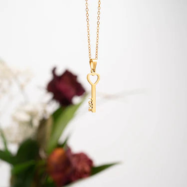 18K Gold PVD Stainless Steel Love Key Pendant Necklace