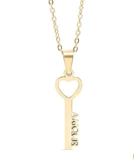 18K Gold PVD Stainless Steel Amour Key Pendant Necklace