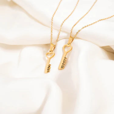 18K Gold PVD Stainless Steel Amour Key Pendant Necklace