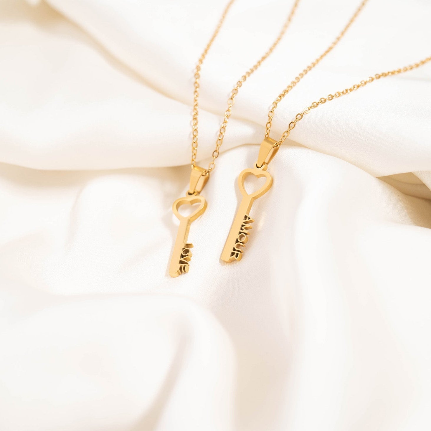 Love Key Pendant Necklace – 18K Gold Pendant, Hypoallergenic Stainless Steel Jewelry