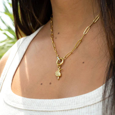 18K Gold PVD Paperclip CZ Carabiner Charm Holder Necklace