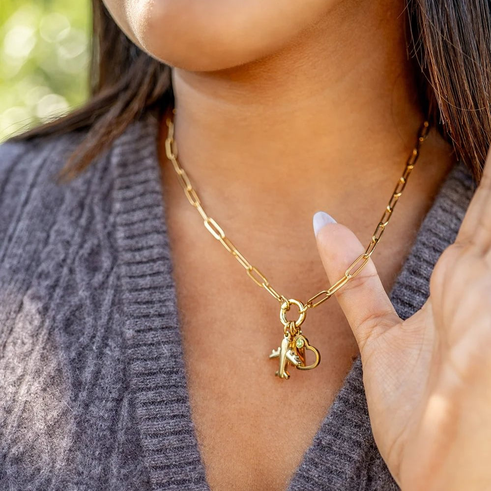 18K Gold Airplane Charm - PVD Coated Stainless Steel Travel Pendant Gift