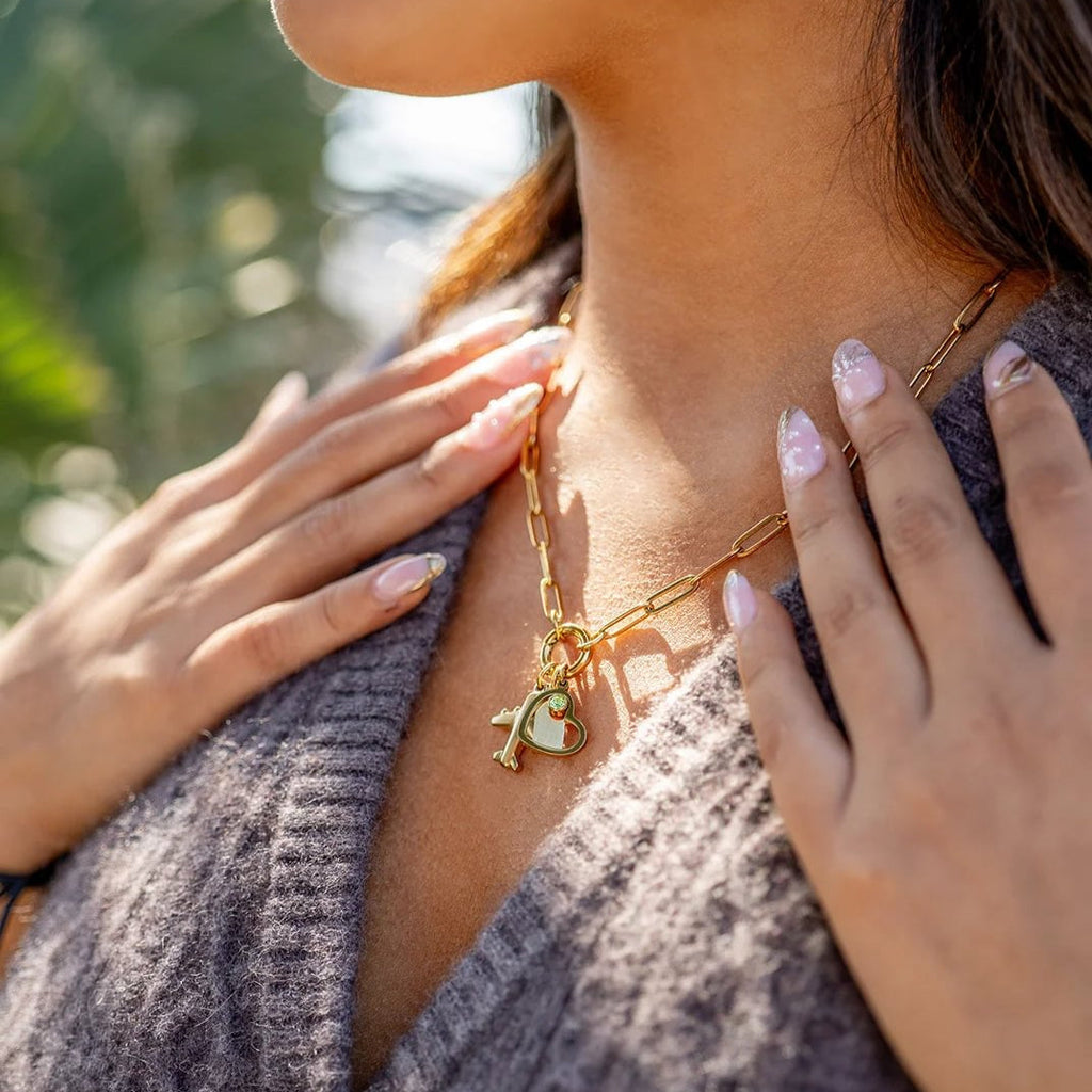 18K Gold Airplane Charm - PVD Coated Stainless Steel Travel Pendant Gift