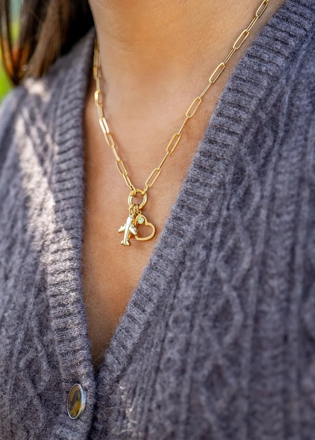 18K Gold Airplane Charm - PVD Coated Stainless Steel Travel Pendant Gift