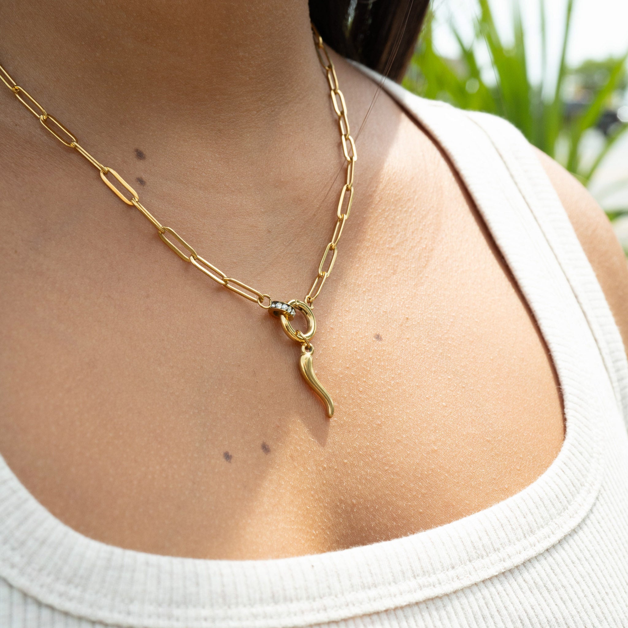 Italian Horn Charm - 18K Gold Jewelry Accent | Stainless Steel Good Luck Pendant