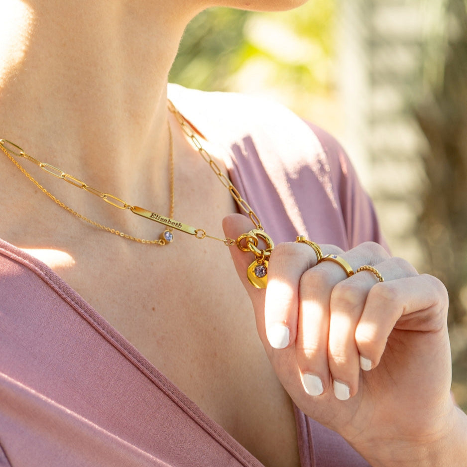 Engraved Gold Necklace – 18K Gold Paperclip Chain With Carabiner Clasp