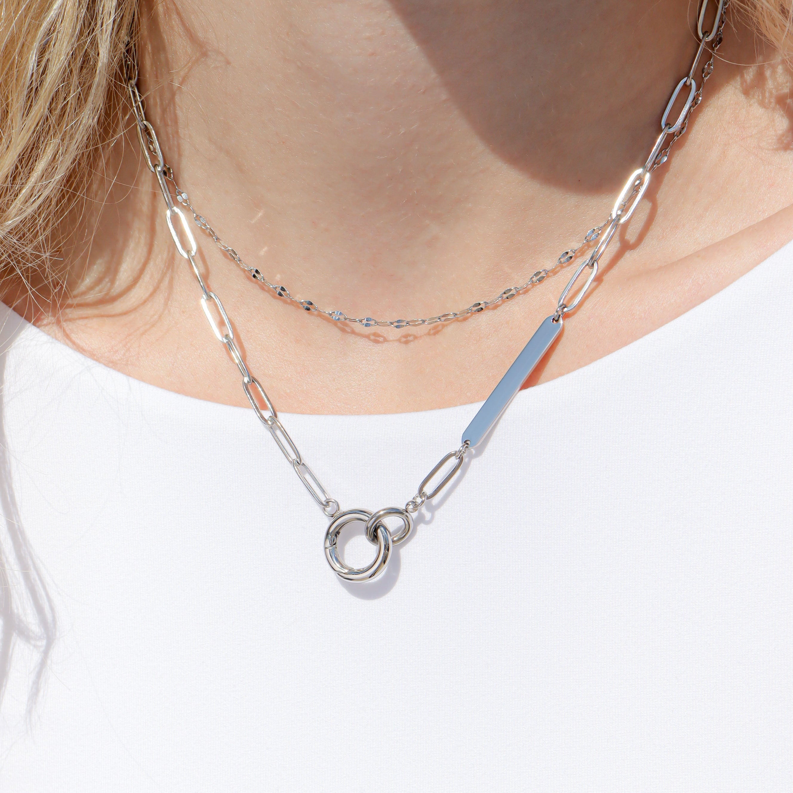 18K Gold PVD Engravable Paperclip Necklace with Carabiner Stainless