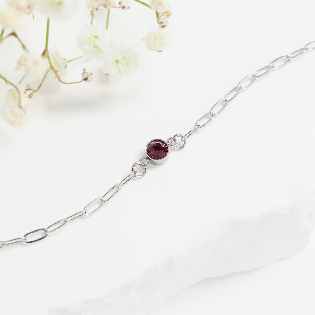 Stainless Steel Round Cubic Zirconia Birthstone Connector Charm / PDL0121
