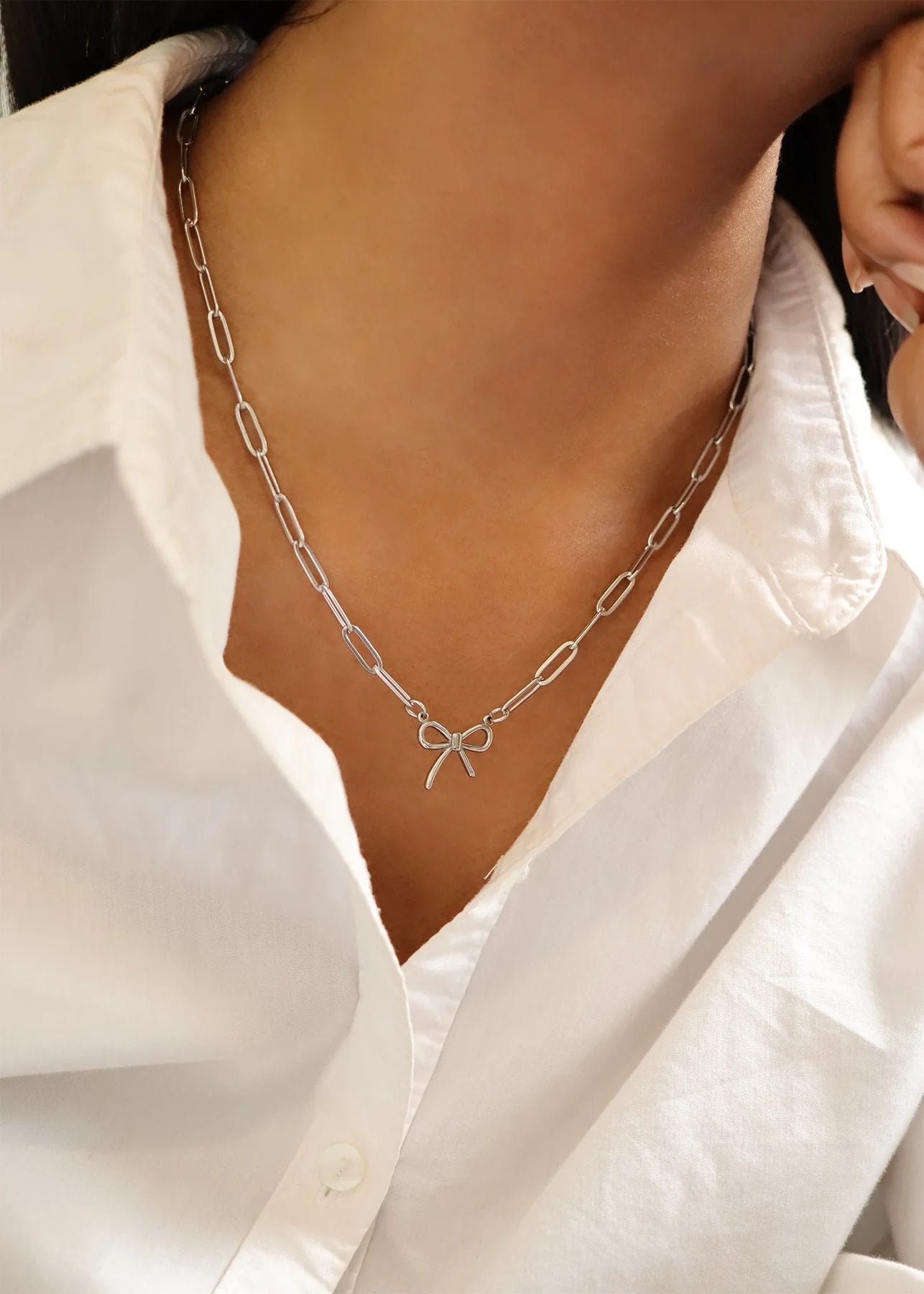 Stainless Steel Paperclip Connector Chain Necklace