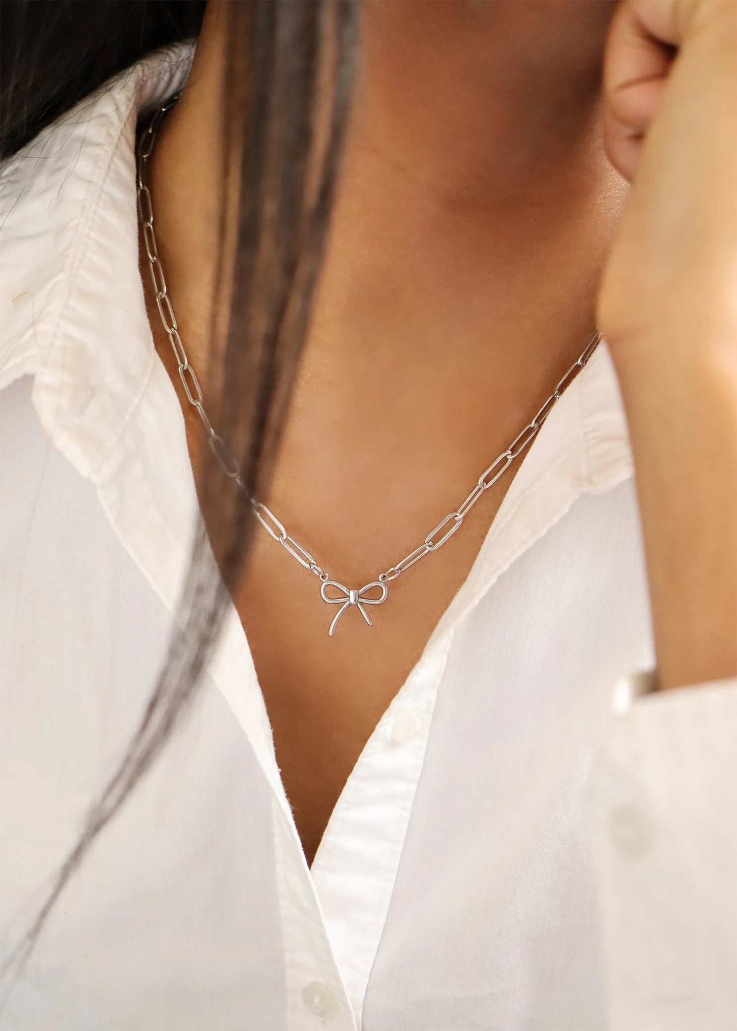 Stainless Steel Paperclip Connector Chain Necklace