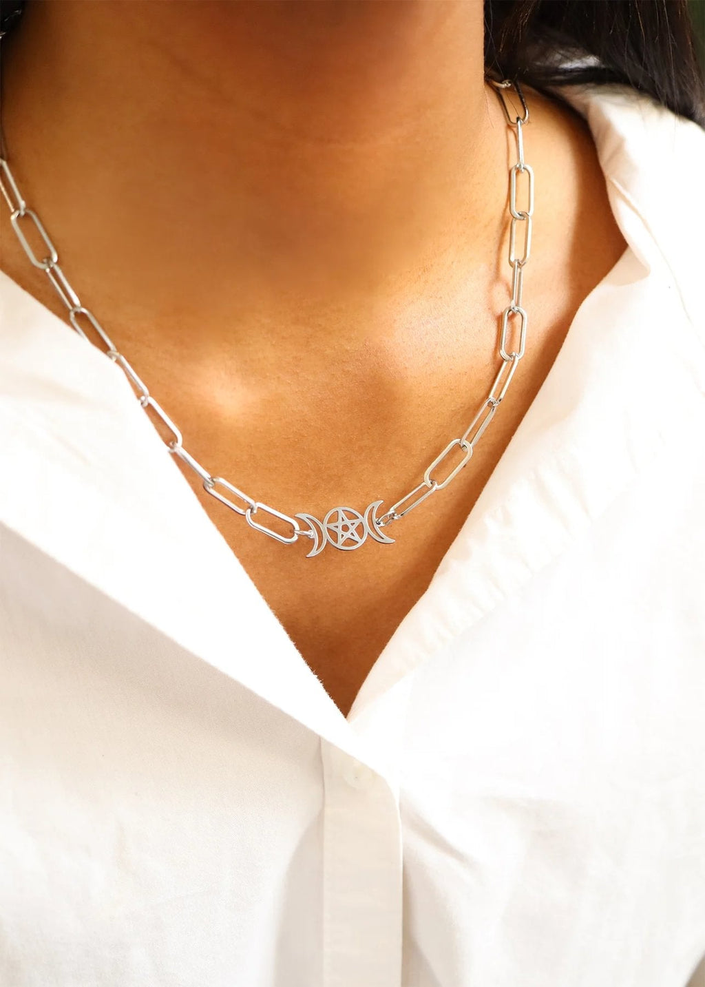 Stainless Steel Paperclip Connector Chain Necklace