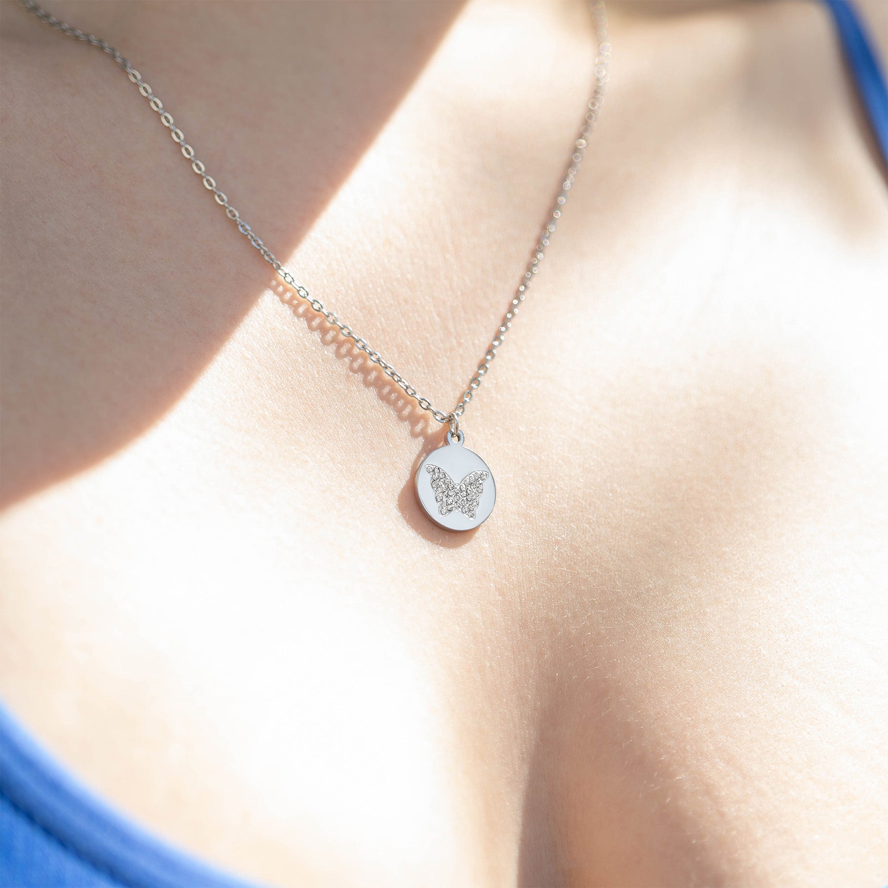 Stainless Steel Stone Butterfly Pendant Necklace