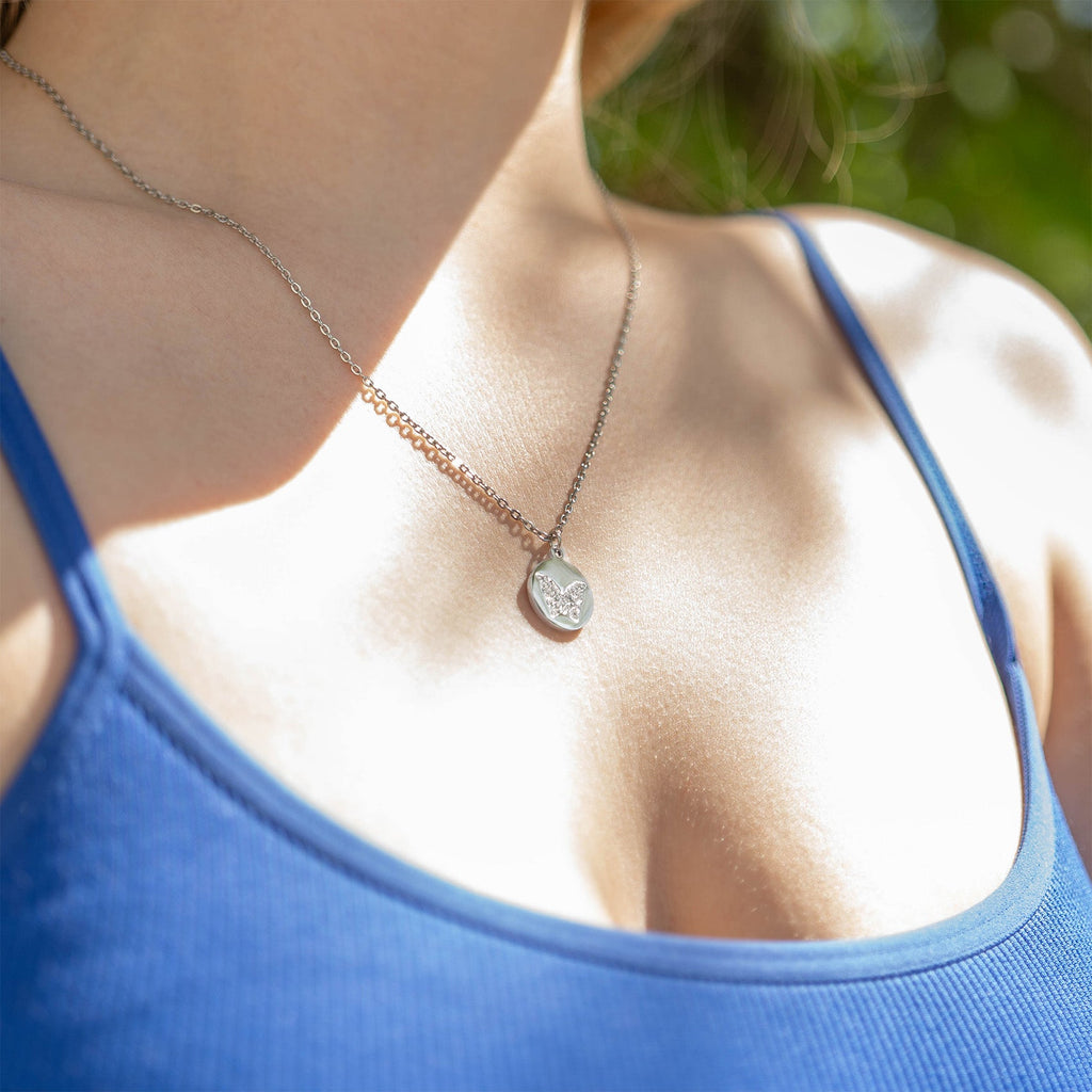 Stainless Steel Stone Butterfly Pendant Necklace