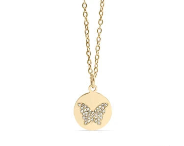 18K Gold PVD Stainless Steel Stone Butterfly Pendant Necklace