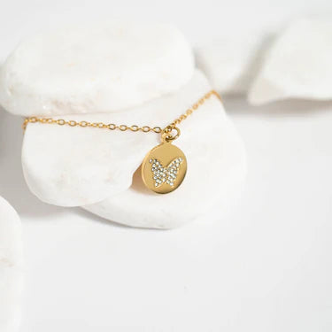 18K Gold PVD Stainless Steel Stone Butterfly Pendant Necklace