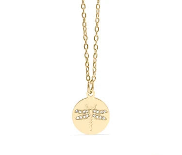 18K Gold PVD Stainless Steel Stone Dragonfly Pendant Necklace