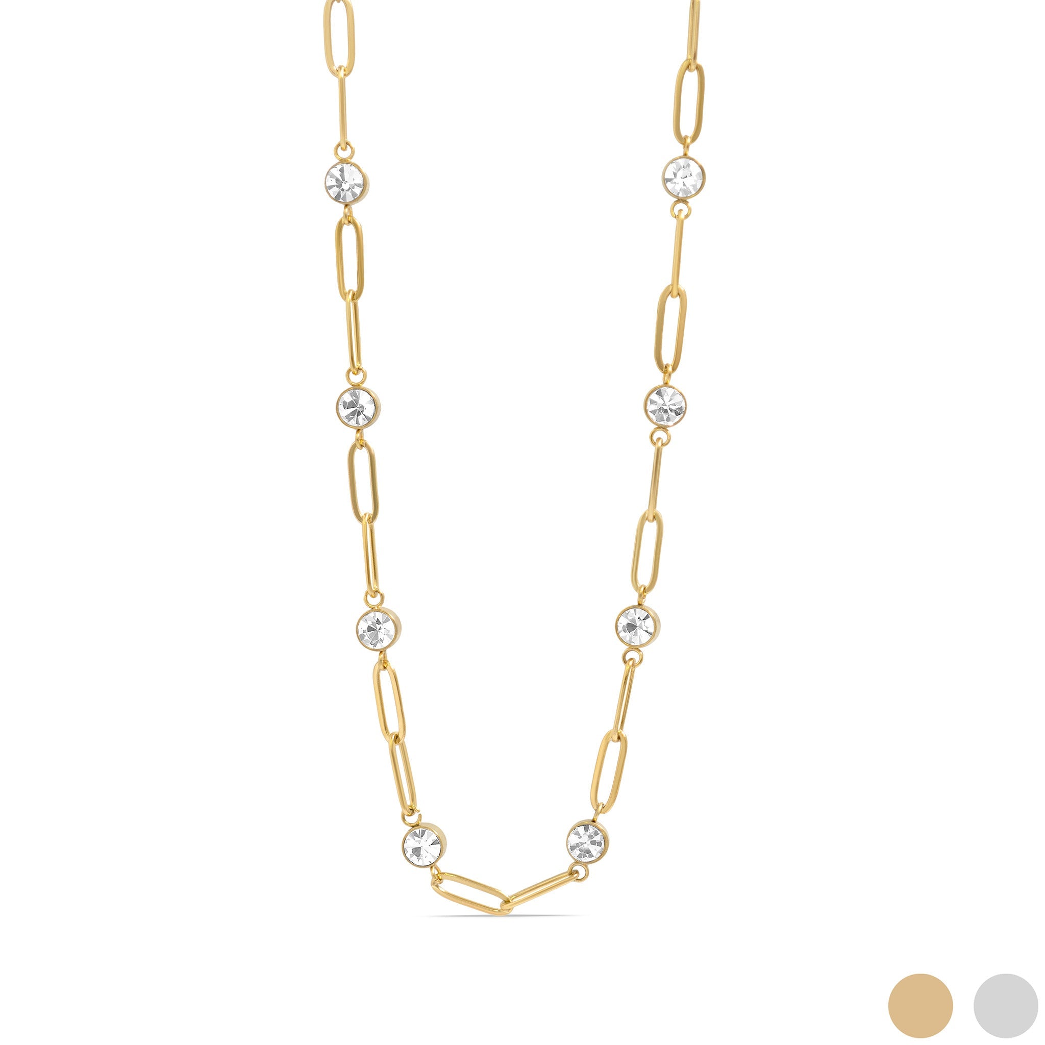 Gold Paperclip Necklace – 18K Gold Plated Stainless Steel Chain with Crystals