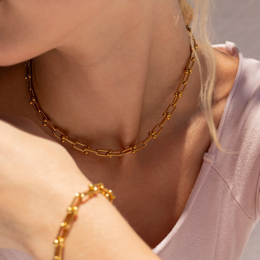 Gold Hardware Necklace – 18K Gold PVD Stainless Steel Chain | Tarnish Resistant Jewelry