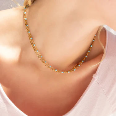 18K Gold Stainless Steel Turquoise Chain Necklace