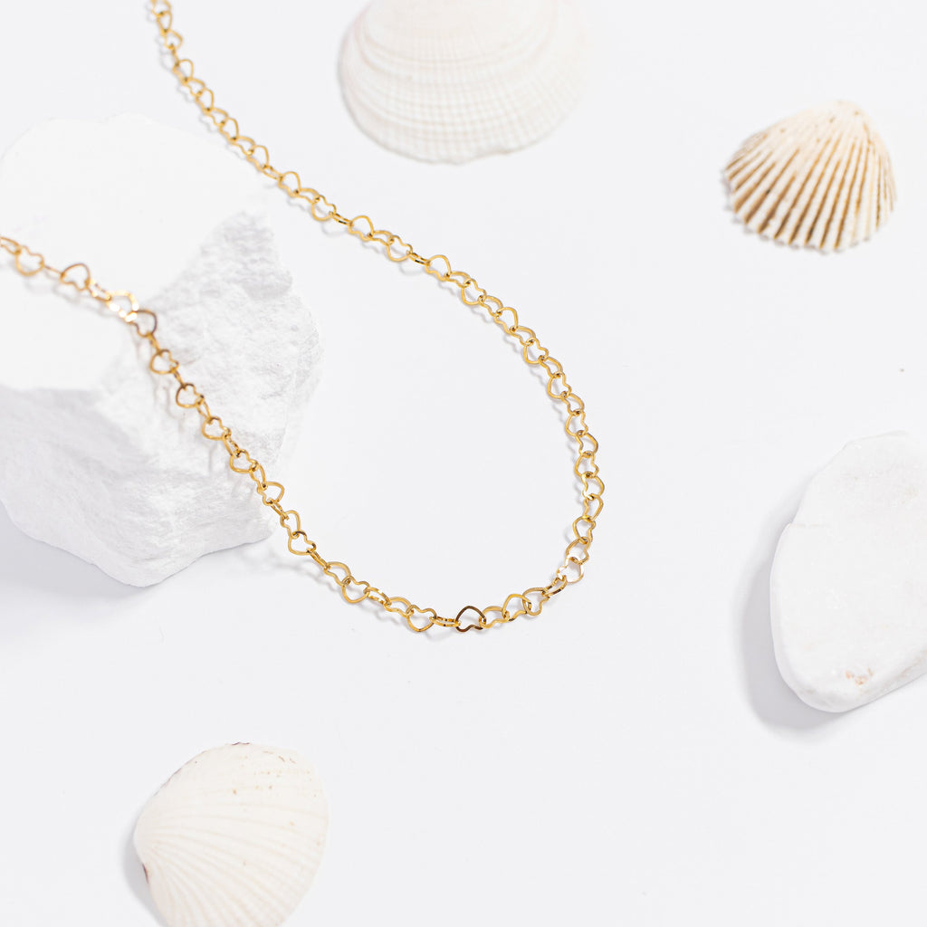 Gold Heart Necklace – 18K PVD Gold Stainless Steel Hypoallergenic Chain Jewelry