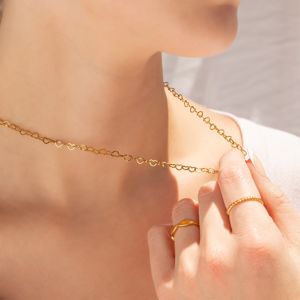 Gold Heart Necklace – 18K PVD Gold Stainless Steel Hypoallergenic Chain Jewelry