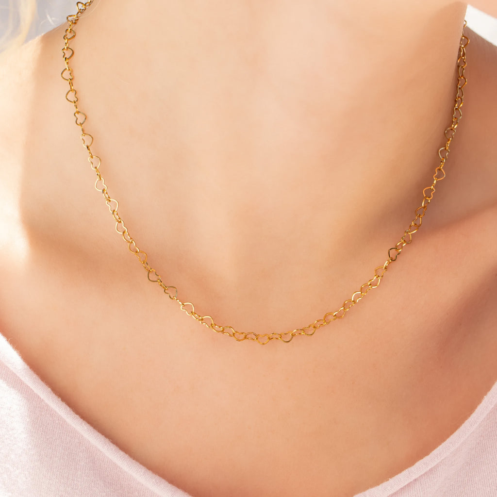Gold Heart Necklace – 18K PVD Gold Stainless Steel Hypoallergenic Chain Jewelry