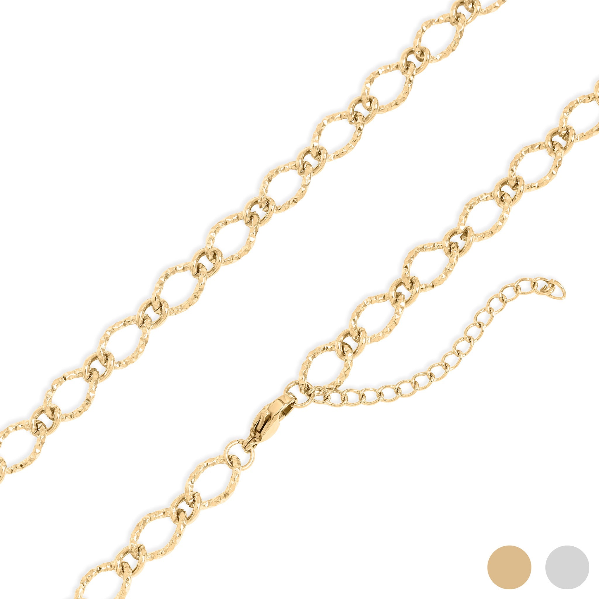 Gold Hammered Chain Necklace – 18K Gold PVD Stainless Steel Oval Link