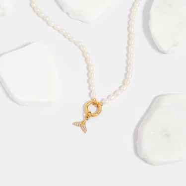 18K Gold PVD Stainless Steel Freshwater Pearl Charm Holder Necklace