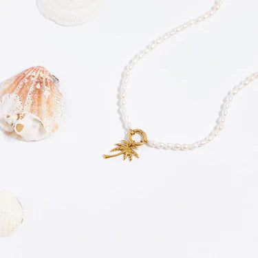 18K Gold PVD Stainless Steel Freshwater Pearl Charm Holder Necklace