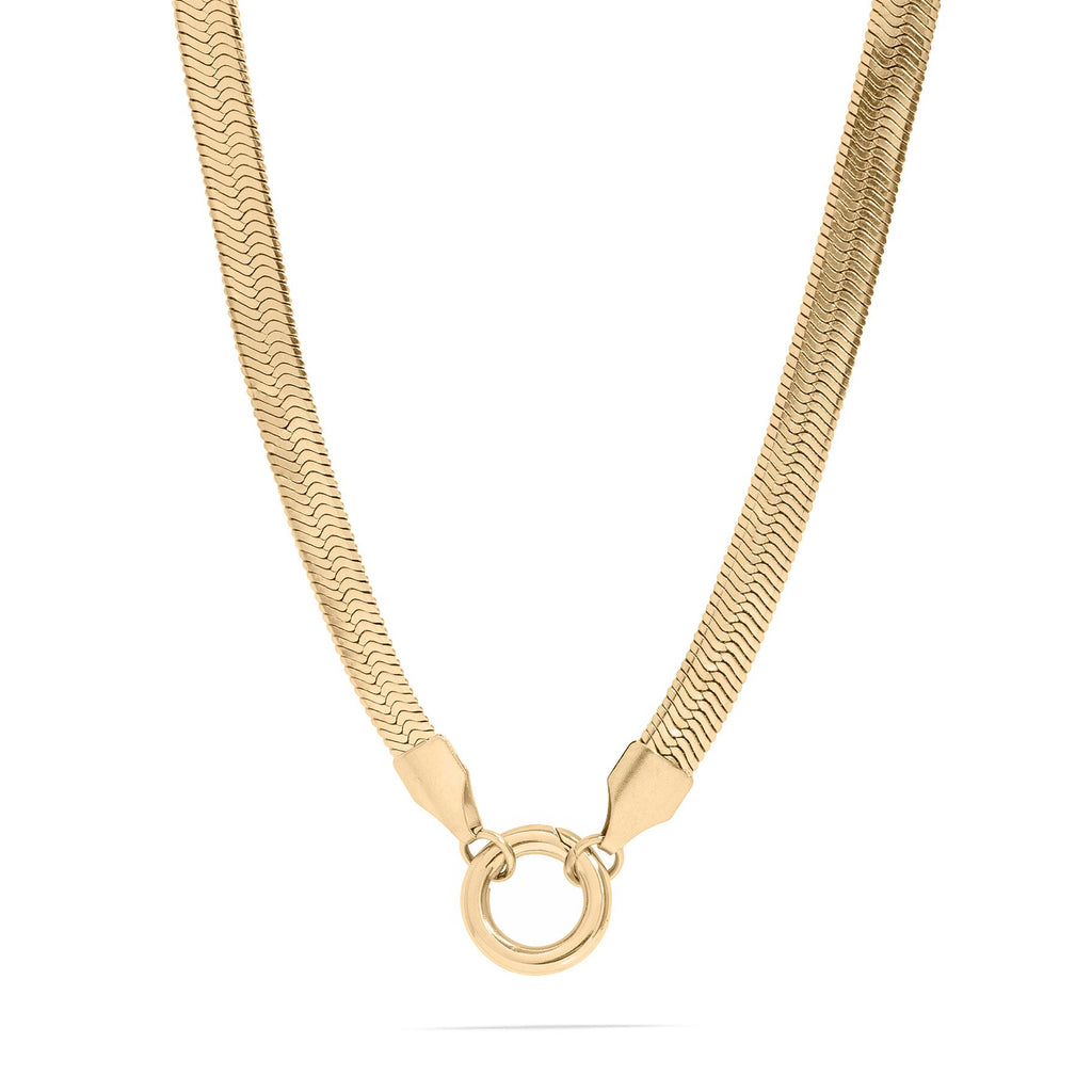 Herringbone Charm Keeper – 18K Gold Stainless Steel Necklace With Durable Charm Holder