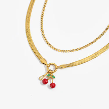 18K Gold PVD Stainless Steel Herringbone Charm Holder Necklace