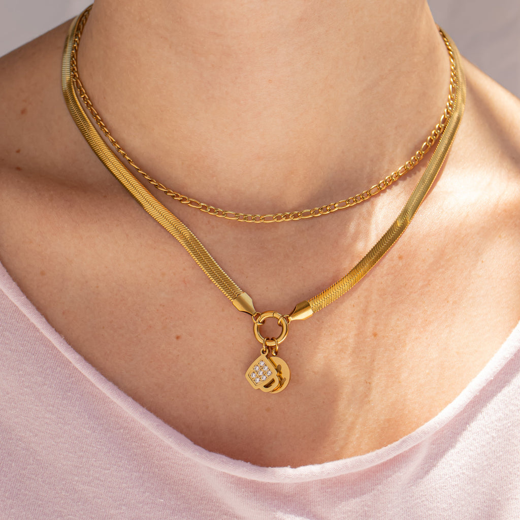 Herringbone Charm Keeper – 18K Gold Stainless Steel Necklace With Durable Charm Holder